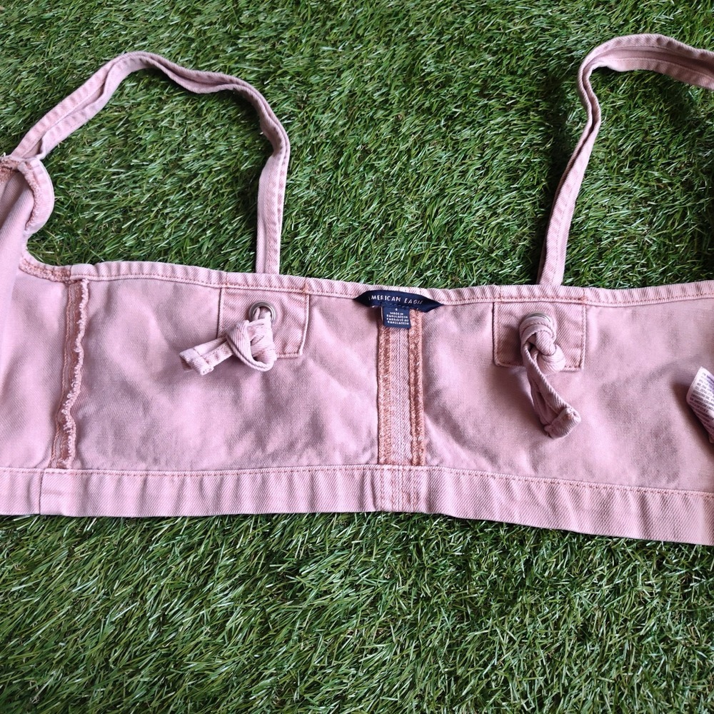 American Eagle Denim Bralette Top Mauve Size 6 Dusty Pink 100% Cotton Cropped - Picture 4 of 11